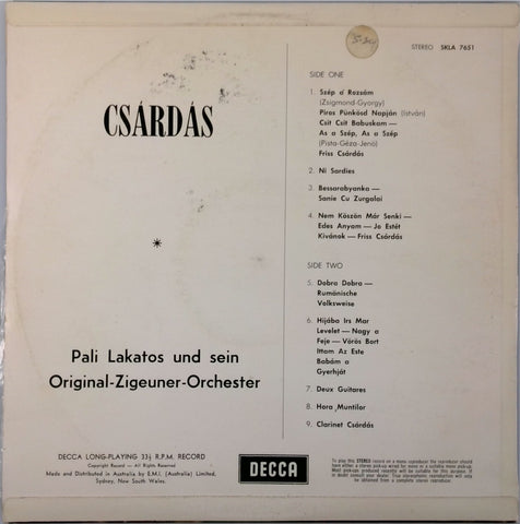 Pali Lakatos Und Sein Original Zigeuner Orchester, Pali Lakatos <BR>Csardas!