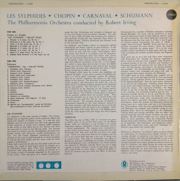 CHOPIN - SCHUMANN / THE PHILHARMONIA ORCHESTRA <BR>LES SYLPHIDES / CARNAVAL