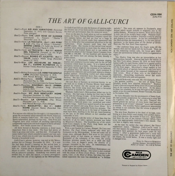GALLI-CURCI <BR>THE ART OF GALLI-CURCI