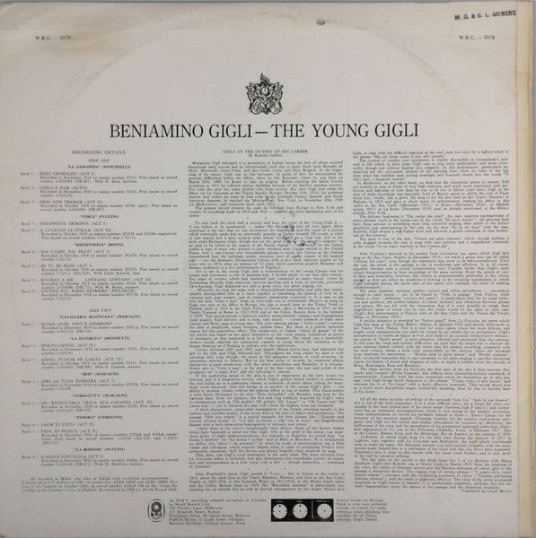 THE YOUNG GIGLI <BR>ARIAS FROM ITALIAN OPERA